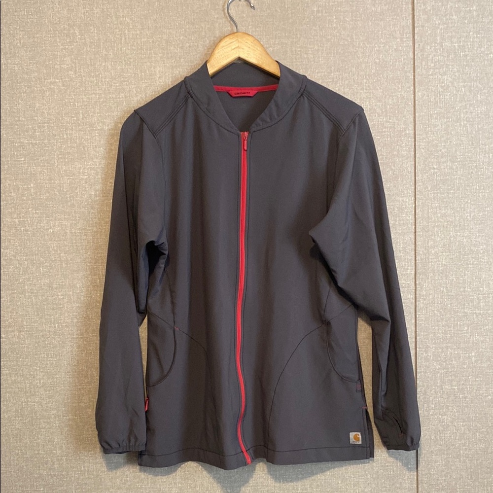 Carhartt Force Women’s Dark Gray Scrub Jacket with pink Zip